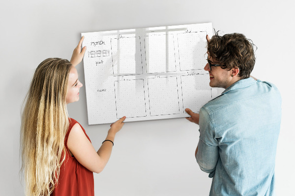 Dry erase board magnetic Monthly planner with space for photos