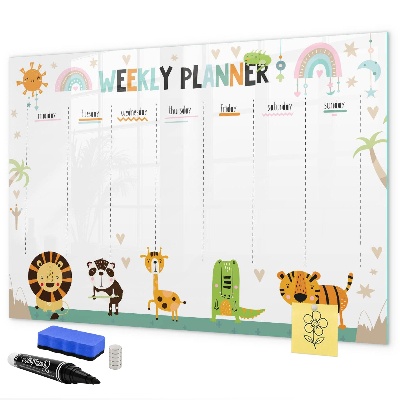Dry erase board magnetic Animal-themed weekly planner