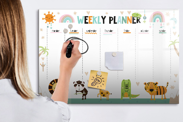 Dry erase board magnetic Animal-themed weekly planner