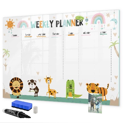 Dry erase board magnetic Animal-themed weekly planner
