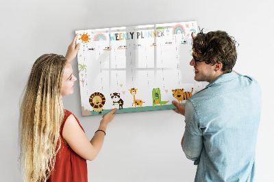 Dry erase board magnetic Animal-themed weekly planner