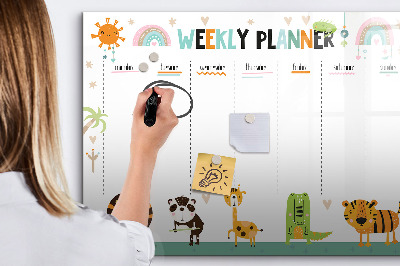 Dry erase board magnetic Animal-themed weekly planner