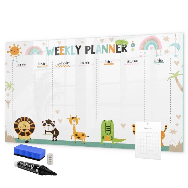 Dry erase board magnetic Animal-themed weekly planner