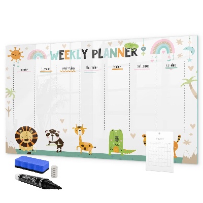 Dry erase board magnetic Animal-themed weekly planner