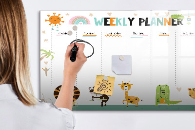 Dry erase board magnetic Animal-themed weekly planner