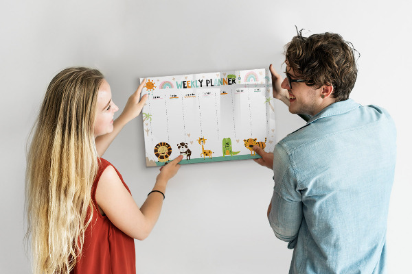 Dry erase board magnetic Animal-themed weekly planner