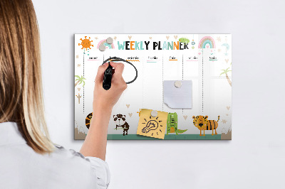 Dry erase board magnetic Animal-themed weekly planner