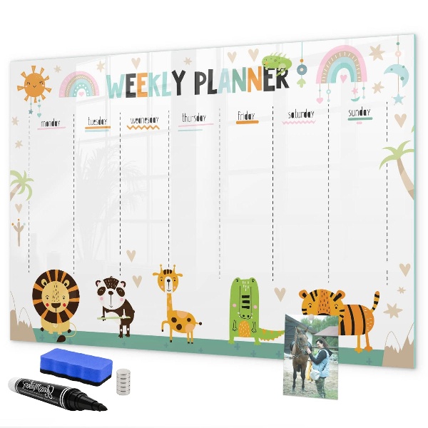 Dry erase board magnetic Animal-themed weekly planner