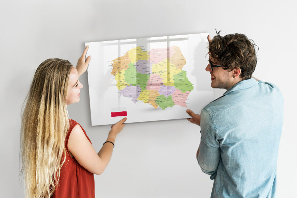 Dry erase board magnetic Interactive map of Poland for personalization