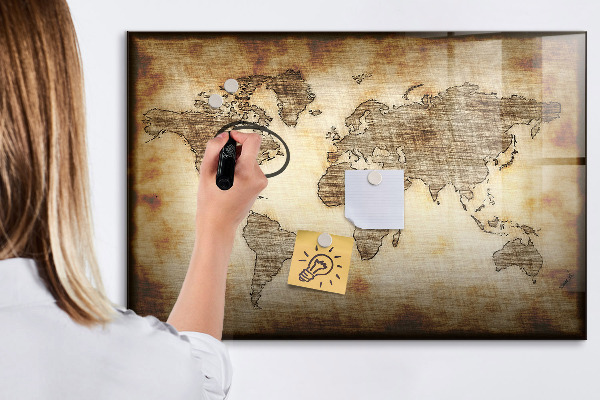 Magnetic dry erase board World map with photo locations