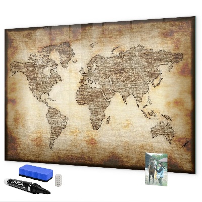 Magnetic dry erase board World map with photo locations