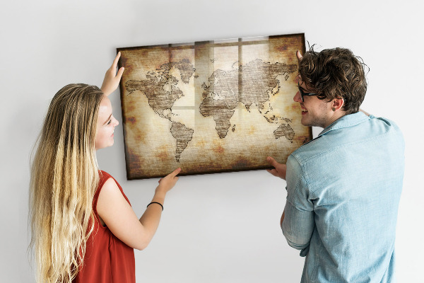 Magnetic dry erase board World map with photo locations