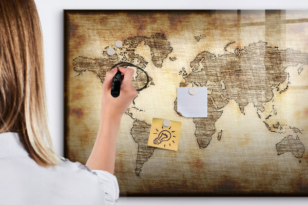 Magnetic dry erase board World map with photo locations