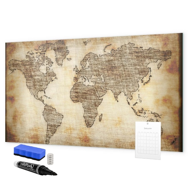 Magnetic dry erase board World map with photo locations