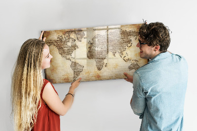 Magnetic dry erase board World map with photo locations