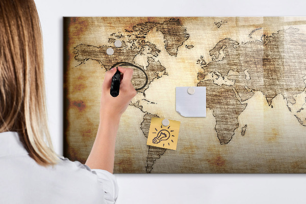 Magnetic dry erase board World map with photo locations