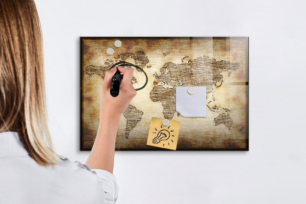 Magnetic dry erase board World map with photo locations