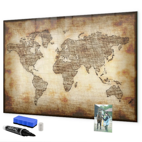 Magnetic dry erase board World map with photo locations