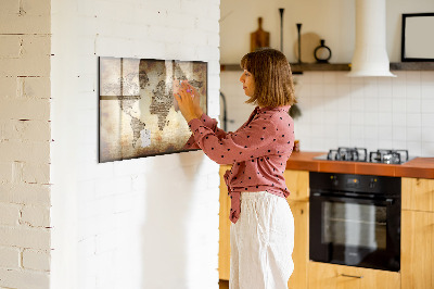 Magnetic dry erase board World map with photo locations