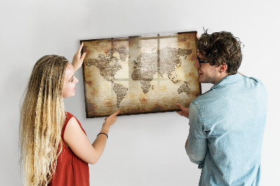 Magnetic dry erase board World map with photo locations