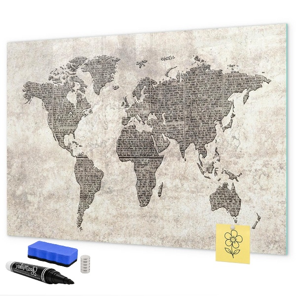 Magnetic dry erase board World map with photo locations