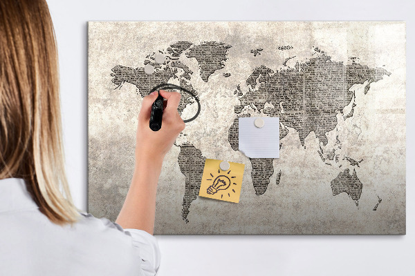 Magnetic dry erase board World map with photo locations