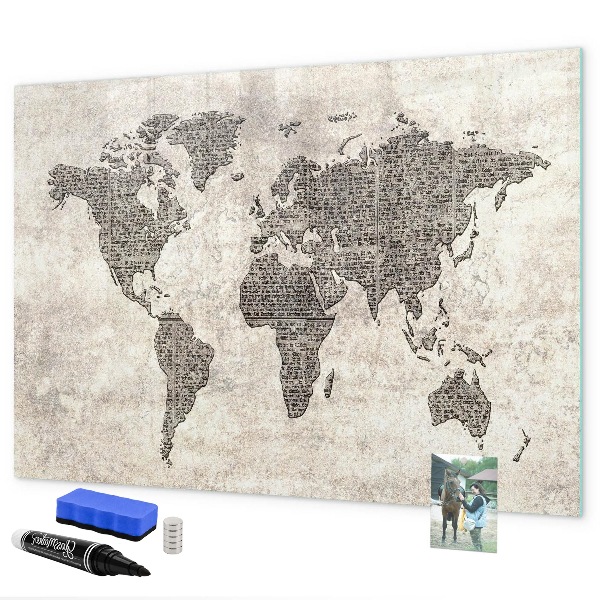 Magnetic dry erase board World map with photo locations