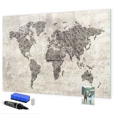 Magnetic dry erase board World map with photo locations