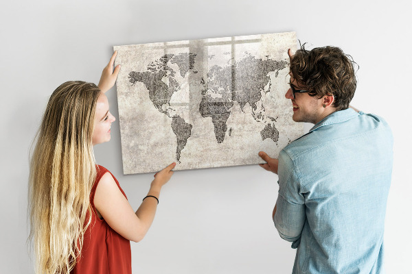 Magnetic dry erase board World map with photo locations