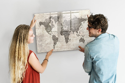 Magnetic dry erase board World map with photo locations