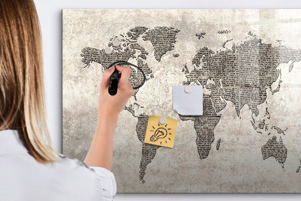 Magnetic dry erase board World map with photo locations
