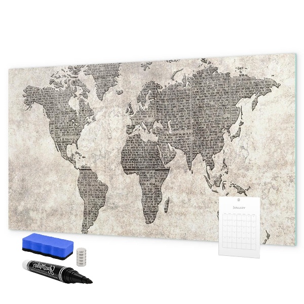 Magnetic dry erase board World map with photo locations