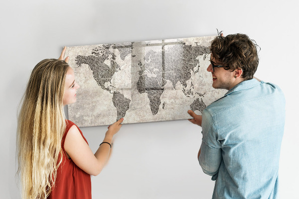 Magnetic dry erase board World map with photo locations