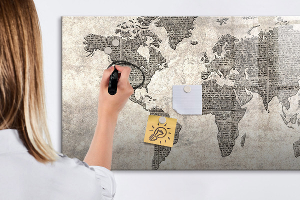 Magnetic dry erase board World map with photo locations