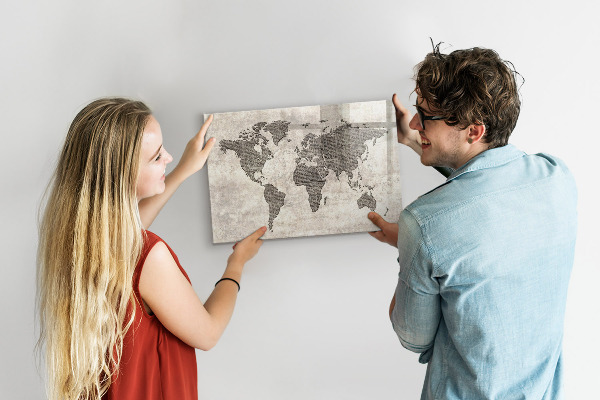 Magnetic dry erase board World map with photo locations