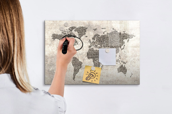 Magnetic dry erase board World map with photo locations