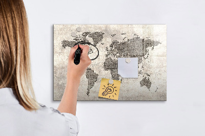 Magnetic dry erase board World map with photo locations