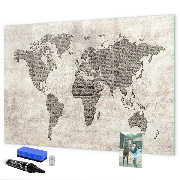 Magnetic dry erase board World map with photo locations