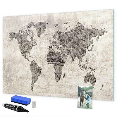 Magnetic dry erase board World map with photo locations