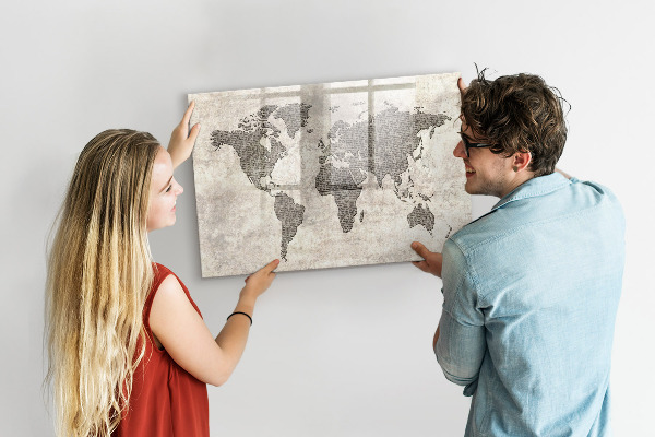 Magnetic dry erase board World map with photo locations