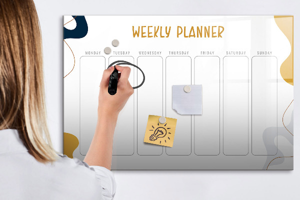 Dry erase board magnetic Weekly planner with space for photos