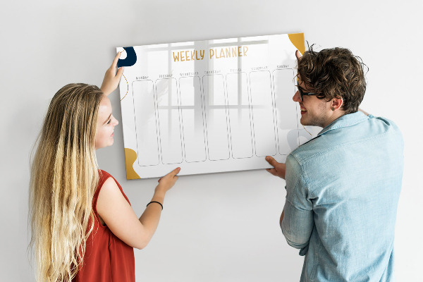 Dry erase board magnetic Weekly planner with space for photos