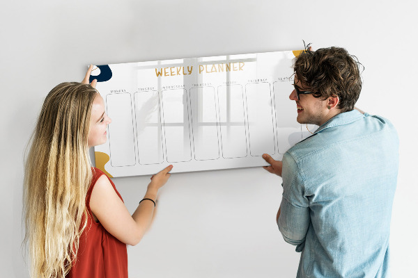 Dry erase board magnetic Weekly planner with space for photos