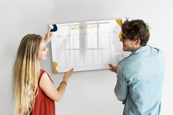 Dry erase board magnetic Weekly planner with space for photos