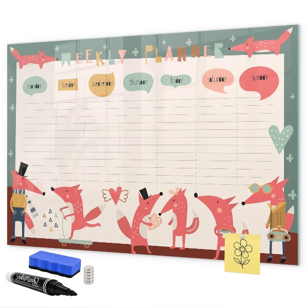 Dry erase board magnetic Weekly planner with colorful illustrations