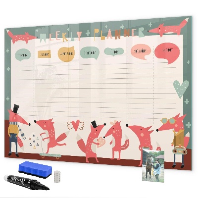 Dry erase board magnetic Weekly planner with colorful illustrations