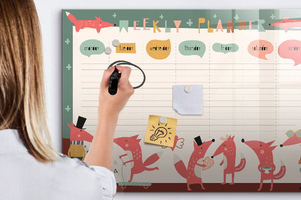 Dry erase board magnetic Weekly planner with colorful illustrations