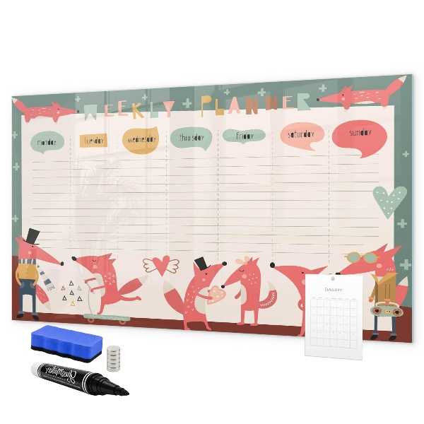 Dry erase board magnetic Weekly planner with colorful illustrations