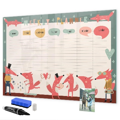 Dry erase board magnetic Weekly planner with colorful illustrations