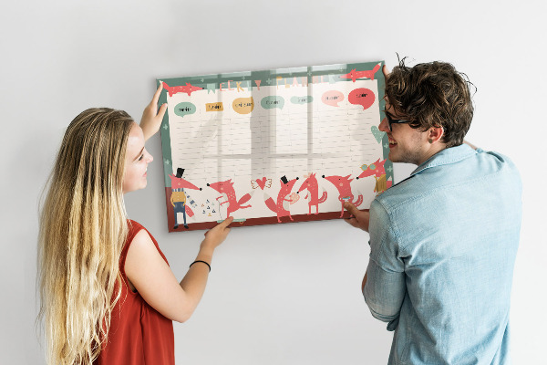 Dry erase board magnetic Weekly planner with colorful illustrations